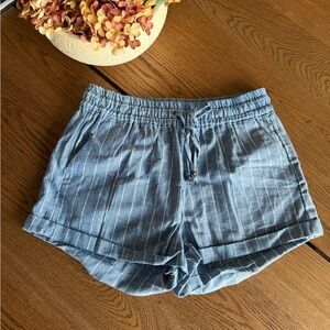 Urban Daizy Blue Pinstripe Drawstring Linen Blend Shorts NWT